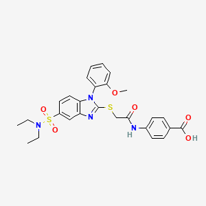 molecular formula C27H28N4O6S2 B2824658 4-(2-{[5-(diethylsulfamoyl)-1-(2-methoxyphenyl)-1H-1,3-benzodiazol-2-yl]sulfanyl}acetamido)benzoic acid CAS No. 522642-43-9
