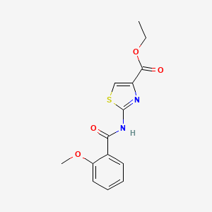 molecular formula C14H14N2O4S B2824669 Ethyl 2-(2-methoxybenzamido)thiazole-4-carboxylate CAS No. 306289-92-9