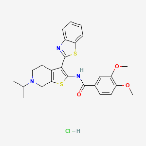 molecular formula C26H28ClN3O3S2 B2824683 N-(3-(benzo[d]thiazol-2-yl)-6-isopropyl-4,5,6,7-tetrahydrothieno[2,3-c]pyridin-2-yl)-3,4-dimethoxybenzamide hydrochloride CAS No. 1185080-05-0