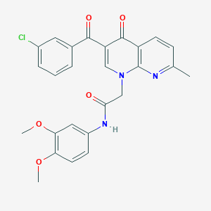 molecular formula C26H22ClN3O5 B2824693 2-(3-(3-chlorobenzoyl)-7-methyl-4-oxo-1,8-naphthyridin-1(4H)-yl)-N-(3,4-dimethoxyphenyl)acetamide CAS No. 894893-50-6