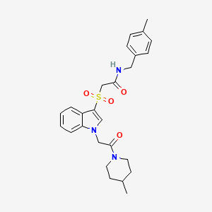 molecular formula C26H31N3O4S B2824698 N-(4-methylbenzyl)-2-((1-(2-(4-methylpiperidin-1-yl)-2-oxoethyl)-1H-indol-3-yl)sulfonyl)acetamide CAS No. 878060-56-1