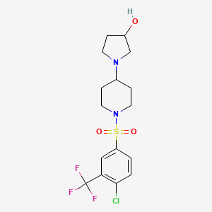 molecular formula C16H20ClF3N2O3S B2824703 1-(1-((4-Chloro-3-(trifluoromethyl)phenyl)sulfonyl)piperidin-4-yl)pyrrolidin-3-ol CAS No. 1448129-26-7