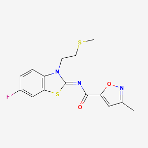 molecular formula C15H14FN3O2S2 B2824746 (E)-N-(6-fluoro-3-(2-(methylthio)ethyl)benzo[d]thiazol-2(3H)-ylidene)-3-methylisoxazole-5-carboxamide CAS No. 946257-01-8