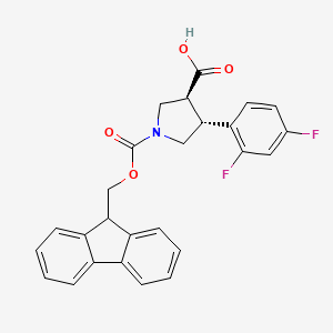 molecular formula C26H21F2NO4 B2824750 (3S,4R)-4-(2,4-Difluorophenyl)-1-(9H-fluoren-9-ylmethoxycarbonyl)pyrrolidine-3-carboxylic acid CAS No. 2155840-33-6