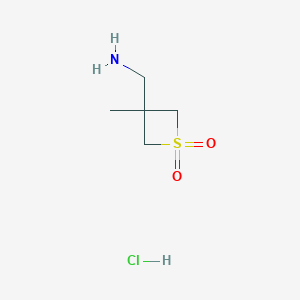 molecular formula C5H12ClNO2S B2824751 3-(Aminomethyl)-3-methyl-1lambda6-thietane-1,1-dione hydrochloride CAS No. 2219373-86-9