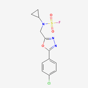 molecular formula C12H11ClFN3O3S B2824753 N-[[5-(4-Chlorophenyl)-1,3,4-oxadiazol-2-yl]methyl]-N-cyclopropylsulfamoyl fluoride CAS No. 2411239-00-2