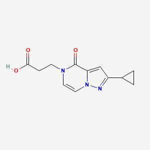 molecular formula C12H13N3O3 B2824760 3-(2-Cyclopropyl-4-oxo-4H-pyrazolo[1,5-a]pyrazin-5-yl)-propionic acid CAS No. 1707566-31-1