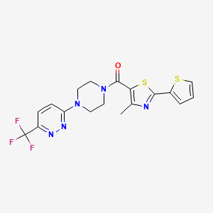 molecular formula C18H16F3N5OS2 B2824786 (4-Methyl-2-thiophen-2-yl-1,3-thiazol-5-yl)-[4-[6-(trifluoromethyl)pyridazin-3-yl]piperazin-1-yl]methanone CAS No. 2380186-70-7