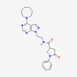 molecular formula C24H29N7O2 B2824798 N-(2-(4-(azepan-1-yl)-1H-pyrazolo[3,4-d]pyrimidin-1-yl)ethyl)-5-oxo-1-phenylpyrrolidine-3-carboxamide CAS No. 1021228-72-7
