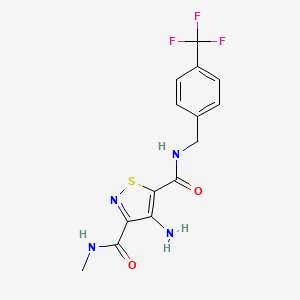 molecular formula C14H13F3N4O2S B2824804 4-amino-N3-methyl-N5-(4-(trifluoromethyl)benzyl)isothiazole-3,5-dicarboxamide CAS No. 1251618-23-1