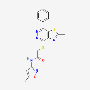 molecular formula C18H15N5O2S2 B2824806 2-((2-methyl-7-phenylthiazolo[4,5-d]pyridazin-4-yl)thio)-N-(5-methylisoxazol-3-yl)acetamide CAS No. 946381-23-3