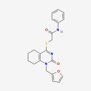 molecular formula C21H21N3O3S B2824816 2-((1-(furan-2-ylmethyl)-2-oxo-1,2,5,6,7,8-hexahydroquinazolin-4-yl)thio)-N-phenylacetamide CAS No. 899954-71-3