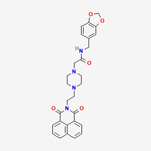 molecular formula C28H28N4O5 B2824834 N-(benzo[d][1,3]dioxol-5-ylmethyl)-2-(4-(2-(1,3-dioxo-1H-benzo[de]isoquinolin-2(3H)-yl)ethyl)piperazin-1-yl)acetamide CAS No. 2034344-29-9