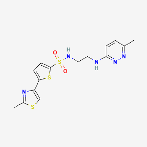 molecular formula C15H17N5O2S3 B2824836 N-(2-((6-甲基吡啶-3-基)氨基)乙基)-5-(2-甲基噻唑-4-基)噻吩-2-磺酰胺 CAS No. 1170232-88-8