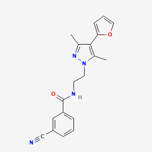 molecular formula C19H18N4O2 B2824840 3-氰基-N-(2-(4-(呋喃-2-基)-3,5-二甲基-1H-吡唑-1-基)乙基)苯甲酰胺 CAS No. 2034352-62-8