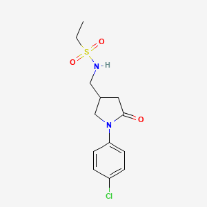 molecular formula C13H17ClN2O3S B2824845 N-((1-(4-氯苯基)-5-氧代吡咯啉-3-基甲基)乙烷磺酰胺 CAS No. 954714-27-3