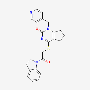 molecular formula C23H22N4O2S B2824877 4-((2-(indolin-1-yl)-2-oxoethyl)thio)-1-(pyridin-4-ylmethyl)-6,7-dihydro-1H-cyclopenta[d]pyrimidin-2(5H)-one CAS No. 933204-71-8