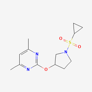 molecular formula C13H19N3O3S B2824898 2-((1-(Cyclopropylsulfonyl)pyrrolidin-3-yl)oxy)-4,6-dimethylpyrimidine CAS No. 2034253-17-1