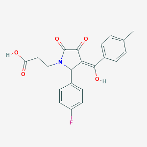 molecular formula C21H18FNO5 B282490 3-[2-(4-fluorophenyl)-4-hydroxy-3-(4-methylbenzoyl)-5-oxo-2,5-dihydro-1H-pyrrol-1-yl]propanoic acid 