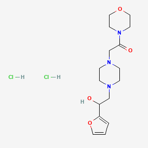 molecular formula C16H27Cl2N3O4 B2824908 2-(4-(2-(呋喃-2-基)-2-羟乙基)哌嗪-1-基)-1-吗啉基乙酮二盐酸盐 CAS No. 1421529-65-8