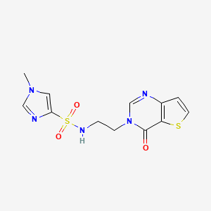 molecular formula C12H13N5O3S2 B2824911 1-methyl-N-(2-(4-oxothieno[3,2-d]pyrimidin-3(4H)-yl)ethyl)-1H-imidazole-4-sulfonamide CAS No. 1903771-07-2
