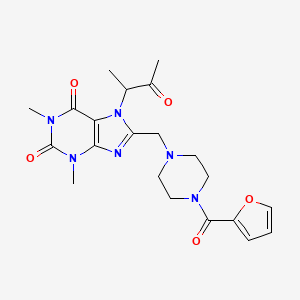 molecular formula C21H26N6O5 B2824921 8-[[4-(Furan-2-carbonyl)piperazin-1-yl]methyl]-1,3-dimethyl-7-(3-oxobutan-2-yl)purine-2,6-dione CAS No. 872628-08-5