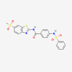 molecular formula C21H17N3O5S3 B2824924 N-(6-(methylsulfonyl)benzo[d]thiazol-2-yl)-4-(phenylsulfonamido)benzamide CAS No. 886901-79-7