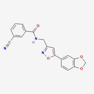 molecular formula C19H13N3O4 B2824931 N-((5-(benzo[d][1,3]dioxol-5-yl)isoxazol-3-yl)methyl)-3-cyanobenzamide CAS No. 1210633-17-2