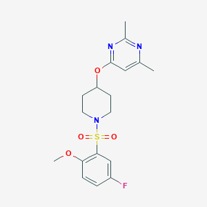 molecular formula C18H22FN3O4S B2824935 4-((1-((5-Fluoro-2-methoxyphenyl)sulfonyl)piperidin-4-yl)oxy)-2,6-dimethylpyrimidine CAS No. 2034473-56-6