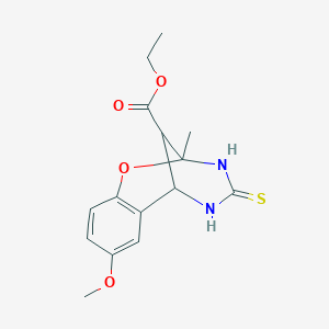 molecular formula C15H18N2O4S B2824936 ethyl 8-methoxy-2-methyl-4-thioxo-3,4,5,6-tetrahydro-2H-2,6-methano-1,3,5-benzoxadiazocine-11-carboxylate CAS No. 384335-14-2