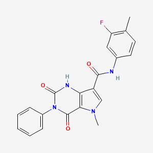 molecular formula C21H17FN4O3 B2824946 N-(3-fluoro-4-methylphenyl)-5-methyl-2,4-dioxo-3-phenyl-2,3,4,5-tetrahydro-1H-pyrrolo[3,2-d]pyrimidine-7-carboxamide CAS No. 923233-73-2