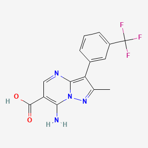 molecular formula C15H11F3N4O2 B2824959 7-Amino-2-methyl-3-[3-(trifluoromethyl)phenyl]pyrazolo[1,5-a]pyrimidine-6-carboxylic acid CAS No. 863305-82-2