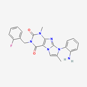 molecular formula C22H19FN6O2 B2824965 8-(2-aminophenyl)-3-(2-fluorobenzyl)-1,7-dimethyl-1H-imidazo[2,1-f]purine-2,4(3H,8H)-dione CAS No. 919041-32-0