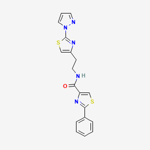 molecular formula C18H15N5OS2 B2824971 N-(2-(2-(1H-pyrazol-1-yl)thiazol-4-yl)ethyl)-2-phenylthiazole-4-carboxamide CAS No. 1448069-56-4