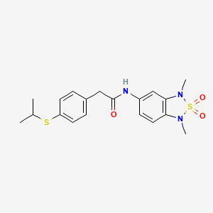 molecular formula C19H23N3O3S2 B2824990 N-(1,3-dimethyl-2,2-dioxido-1,3-dihydrobenzo[c][1,2,5]thiadiazol-5-yl)-2-(4-(isopropylthio)phenyl)acetamide CAS No. 2034545-35-0