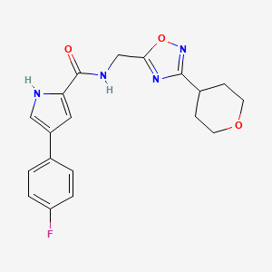 molecular formula C19H19FN4O3 B2825010 4-(4-fluorophenyl)-N-((3-(tetrahydro-2H-pyran-4-yl)-1,2,4-oxadiazol-5-yl)methyl)-1H-pyrrole-2-carboxamide CAS No. 2034291-31-9