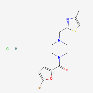 molecular formula C14H17BrClN3O2S B2825018 (5-Bromofuran-2-yl)(4-((4-methylthiazol-2-yl)methyl)piperazin-1-yl)methanone hydrochloride CAS No. 1216439-85-8