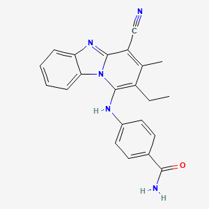 molecular formula C22H19N5O B2825019 4-[(4-氰基-2-乙基-3-甲基吡啶并[1,2-a]苯并咪唑-1-基)氨基]苯甲酰胺 CAS No. 612522-75-5