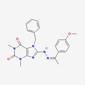 molecular formula C23H24N6O3 B2825020 7-benzyl-8-[(2Z)-2-[1-(4-methoxyphenyl)ethylidene]hydrazinyl]-1,3-dimethylpurine-2,6-dione CAS No. 374542-16-2