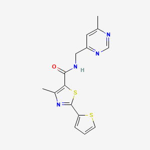molecular formula C15H14N4OS2 B2825021 4-methyl-N-((6-methylpyrimidin-4-yl)methyl)-2-(thiophen-2-yl)thiazole-5-carboxamide CAS No. 2194848-23-0