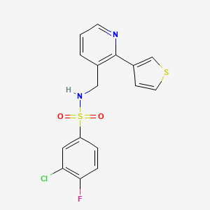 molecular formula C16H12ClFN2O2S2 B2825023 3-氯-4-氟-N-((2-(噻吩-3-基)吡啶-3-基)甲基)苯磺酰胺 CAS No. 2034596-74-0