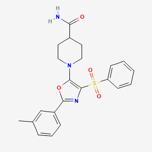 molecular formula C22H23N3O4S B2825032 1-(4-(苯基磺酰)-2-(间甲苯基)噁唑-5-基)哌啶-4-甲酰胺 CAS No. 862763-73-3