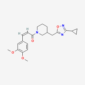 molecular formula C22H27N3O4 B2825034 (Z)-1-(3-((3-cyclopropyl-1,2,4-oxadiazol-5-yl)methyl)piperidin-1-yl)-3-(3,4-dimethoxyphenyl)prop-2-en-1-one CAS No. 1706483-34-2