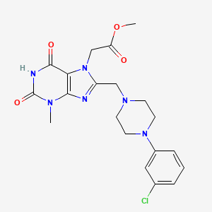 molecular formula C20H23ClN6O4 B2825039 methyl 2-(8-((4-(3-chlorophenyl)piperazin-1-yl)methyl)-3-methyl-2,6-dioxo-2,3-dihydro-1H-purin-7(6H)-yl)acetate CAS No. 896678-74-3