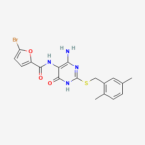 molecular formula C18H17BrN4O3S B2825058 N-(4-amino-2-((2,5-dimethylbenzyl)thio)-6-oxo-1,6-dihydropyrimidin-5-yl)-5-bromofuran-2-carboxamide CAS No. 888431-89-8