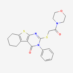 molecular formula C22H23N3O3S2 B2825064 5-{[2-(Morpholin-4-yl)-2-oxoethyl]sulfanyl}-4-phenyl-8-thia-4,6-diazatricyclo[7.4.0.0^{2,7}]trideca-1(9),2(7),5-trien-3-one CAS No. 325821-50-9