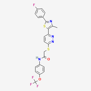 molecular formula C23H16F4N4O2S2 B2825074 2-((6-(2-(4-氟苯基)-4-甲基噻唑-5-基)吡啶并[3,4-d]嘧啶-3-基)硫)-N-(4-(三氟甲氧基)苯基)乙酰胺 CAS No. 923202-86-2