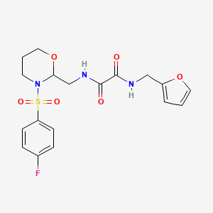 molecular formula C18H20FN3O6S B2825079 N1-((3-((4-fluorophenyl)sulfonyl)-1,3-oxazinan-2-yl)methyl)-N2-(furan-2-ylmethyl)oxalamide CAS No. 869071-75-0