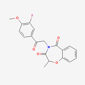 molecular formula C19H16FNO5 B2825083 4-(2-(3-氟-4-甲氧苯基)-2-氧代乙基)-2-甲基苯并[f][1,4]噁唑环己烷-3,5(2H,4H)-二酮 CAS No. 903195-28-8