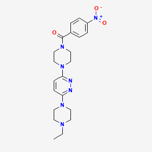 molecular formula C21H27N7O3 B2825085 [4-[6-(4-Ethylpiperazin-1-yl)pyridazin-3-yl]piperazin-1-yl]-(4-nitrophenyl)methanone CAS No. 898418-02-5